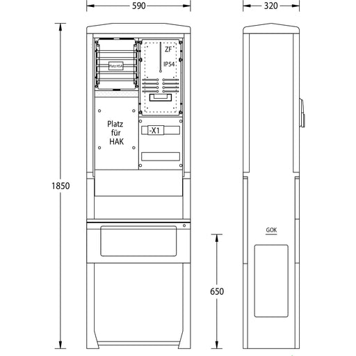 uesa - Zähler-Komplettschrank Zähleranschlusssäule ZAS-S-1 EWE Netz 1850x590x320mm