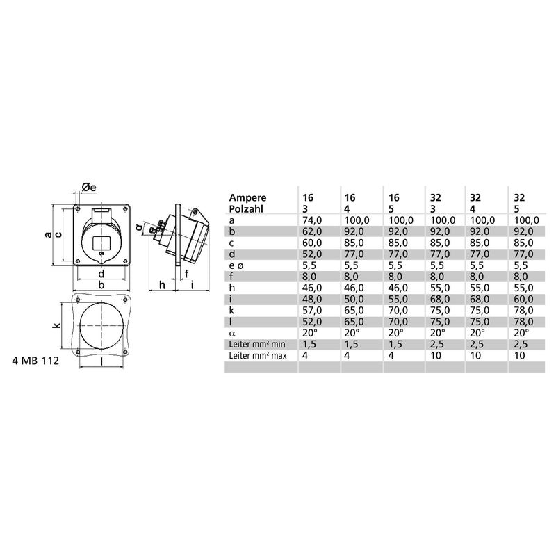 Bals Elektrotech - CEE-Anbausteckdose (IEC 60309) Anbausteckdose Quick Conn. 12730 16A 5p 400V 6h IP44
