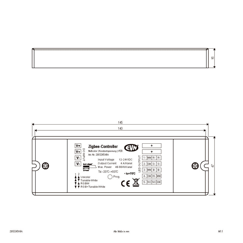 EVN Lichttechnik - Steuergerät für Leuchten ZigBee MulticolorEmpfänger ZB12245X4A