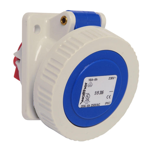 Walther Werke - CEE-Anbausteckdose (IEC 60309) Anbaudose schräg 16A 519306 3P 230V 6h IP67