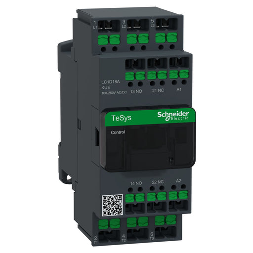 Schneider Electric - Leistungsschütz zum Schalten von Wechselstrom Schütz 3P 18A Ac3 100-250V LC1D18AKUE Ac/Dc Snapin