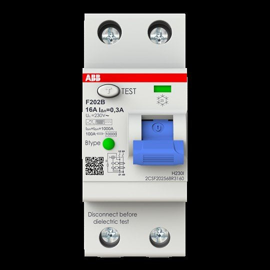 ABB Stotz S&J - Fehlerstrom-Schutzschalter FI-Schutzschalter F202B-16/0,3-2TE TypB 2P,16A,300mA