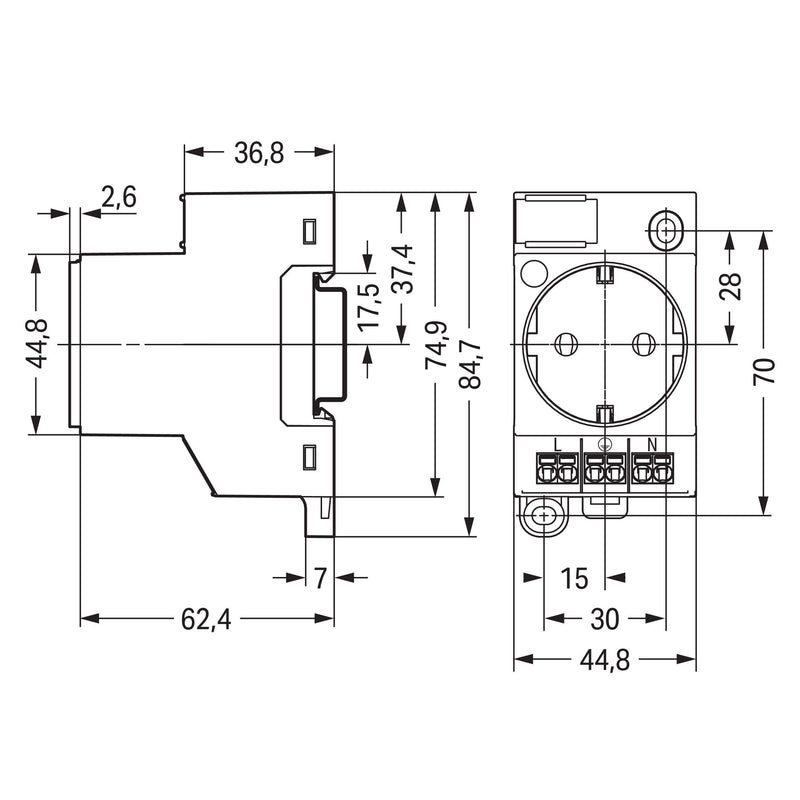 WAGO - Steckdose Reiheneinbau Schaltschrank-Steckdose 709-584