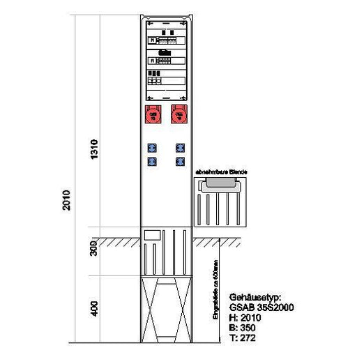 GSAB Elektrotechnik - Anschlussschrank Festplatzverteiler 35S20FP32164S HxBxT:2010x350x280