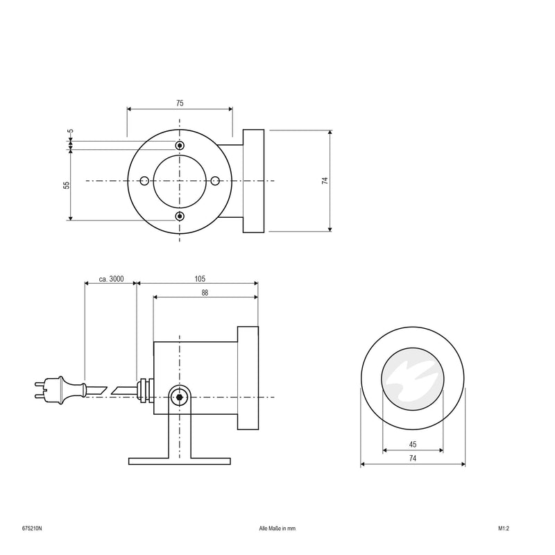 EVN Lichttechnik - Downlight/Strahler/Flutlicht Gartenspot 675210N eds GU10 230V 3m IP67