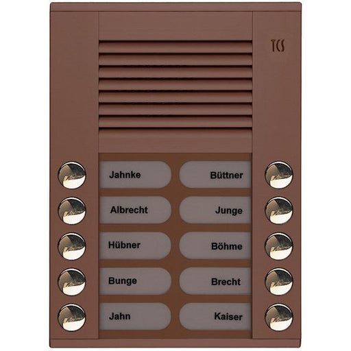 TCS Tür Control - Türstation für Türkommunikation Audioaußenstation 2-reihig PES10-EB/04 10 Tasten AP bronze