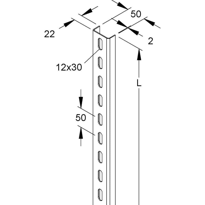 Niedax - Stiel/Profilschiene Profil U 50/3000 E5 − 3 Meter