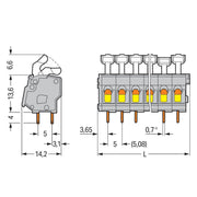 WAGO - Leiterplattenklemme 257-466 Drücker,2,5 mm²,grau − 15 Stück