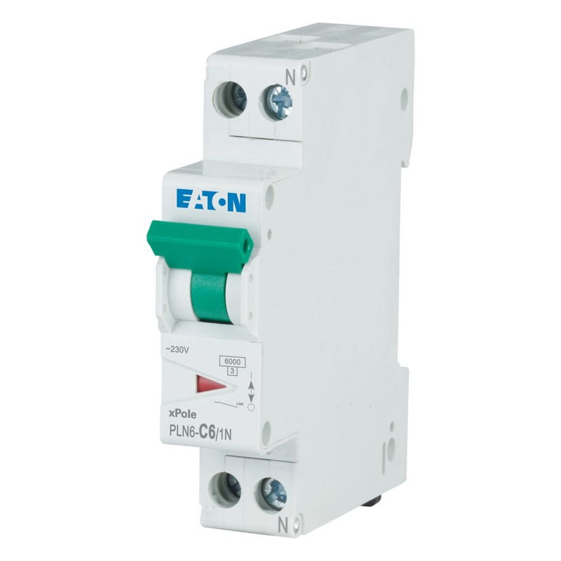 Eaton - Leitungsschutzschalter PLN6-C6/1N-DE 6 A, 1p+N,Steckkl. C − 12 Stück