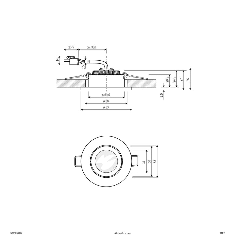 EVN Lichttechnik - Downlight/Strahler/Flutlicht P-LED Deckeneinbauleuchte PC20030127 ws 350mA 2700K 280lm