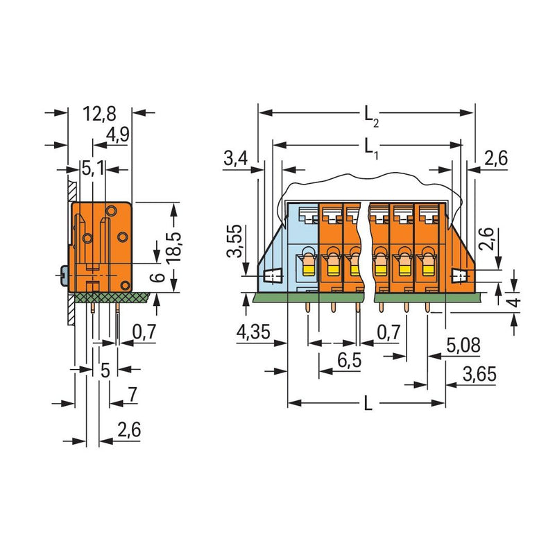 WAGO - Leiterplattenklemme 741-233 Drücker,2,5mm²,or − 40 Stück