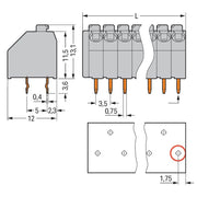 WAGO - Leiterplattenklemme 250-206 Drücker,1,5mm²,grau − 50 Stück