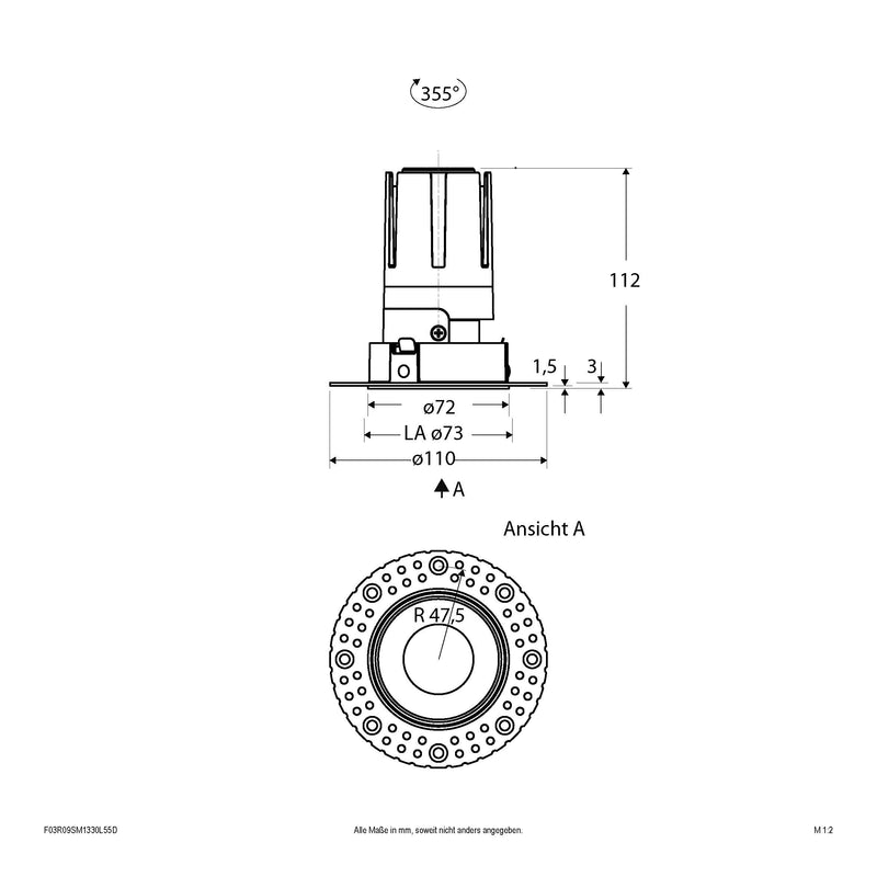 EVN Lichttechnik - Downlight/Strahler/Flutlicht LED-Einbauleuchte modular F03R09SM1330L55D Konfigurationstype