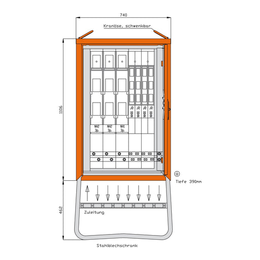 Walther Werke - Baustromverteiler Gruppenverteilerschrank WGV0082 277kVA, 6 NH-Abgänge