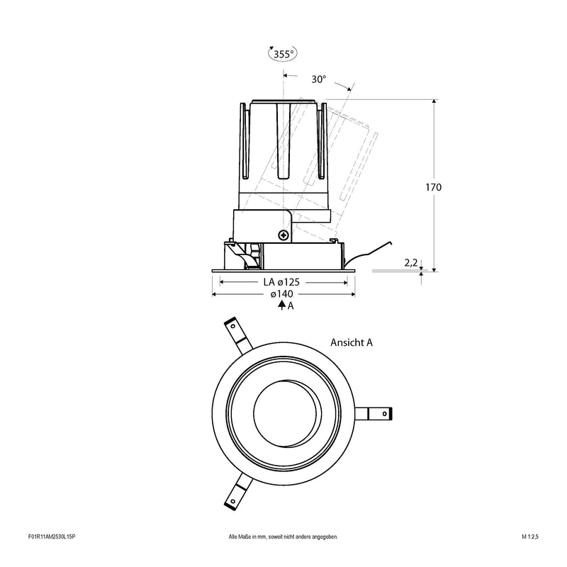 EVN Lichttechnik - Downlight/Strahler/Flutlicht LED-Einbauleuchte modular F01R11AM2530L15P Konfigurationstype