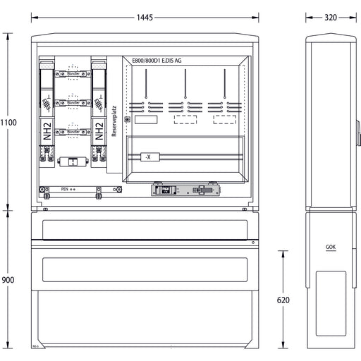 uesa - Zähler-Komplettschrank Wandlermessung WM-ZWS-250A E.DIS 1100x1445x320mm