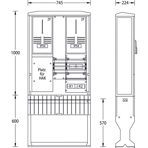 uesa - Zähler-Komplettschrank Zähleranschlusssäule ZAS-2-FL E.DIS AG 1600x745x224mm