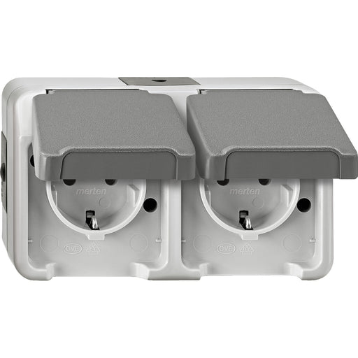 Merten - Steckdose SCHUKO-Doppel-Steckdose MEG2320-8029 lichtgrau, mit BRS