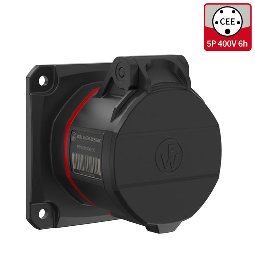 Walther Werke - CEE-Anbausteckdose (IEC 60309) CEE NEO Anbaudose gerade FW411506SK 16A 5P 6h IP54 − 10 Stück