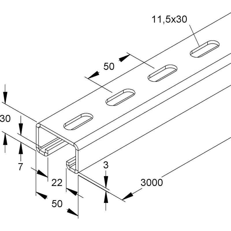 Niedax - Stiel/Profilschiene Ankerschiene 2994/3 FL − 3 Meter