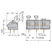 WAGO - Leiterplattenklemme 256-606 Drücker,2,5 mm²,grau − 15 Stück