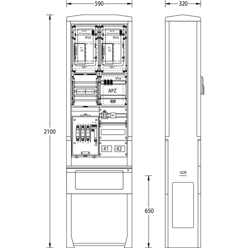 uesa - Zähler-Komplettschrank Zähleranschlußsäule ZAS-S-2-TSG S.Berlin 2100x590x320mm