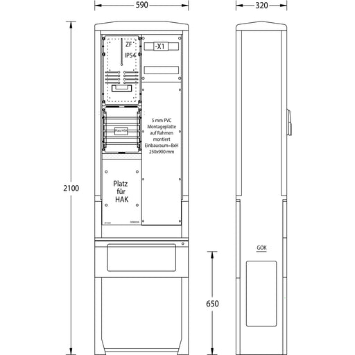 uesa - Zähler-Komplettschrank Zähleranschlußsäule ZAS-S-1-1MP EWE Netz 2100x590x320mm