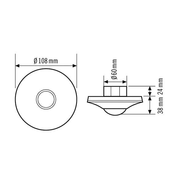 ESYLUX - Bussystem-Bewegungsmelder Decken-Präsenzmelder KNX PD-C 360i/8 KNX UP 360Grad RW ca.8m UP