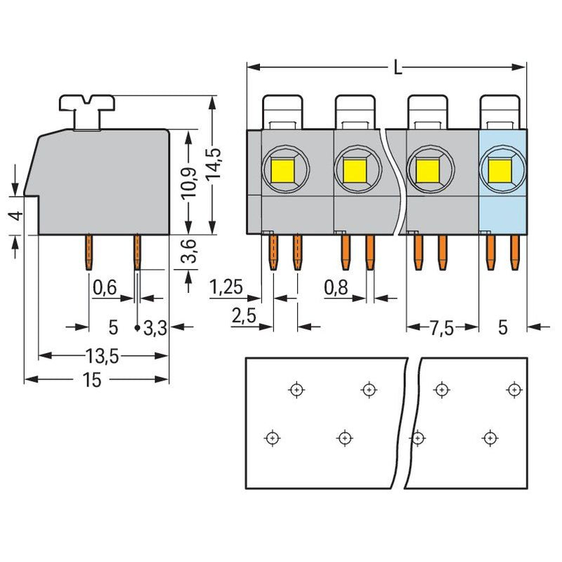 WAGO - Leiterplattenklemme 804-304 Drücker,2,5 mm²,grau − 40 Stück
