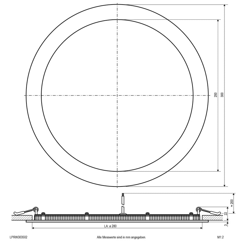EVN Lichttechnik - Decken-/Wandleuchte LED-Einbaupanel LPRW303502 3000K
