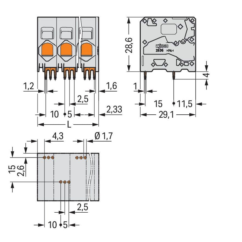 WAGO - Leiterplattenklemme 2636-1104/020-000 16mm² − 25 Stück