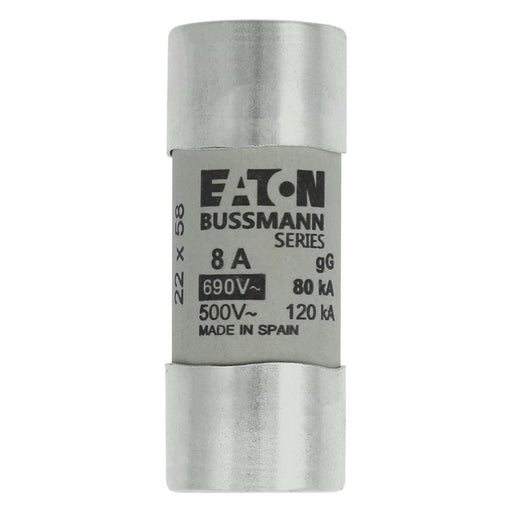 Eaton - Zylindrische Sicherung Sicherungseinsatz Nieders. CYL GG 22,#C22G8S 8A AC 690V 80kA − 10 Stück