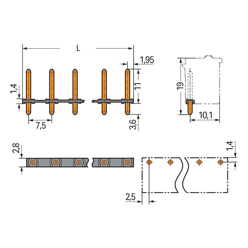 WAGO - Leiterplattensteckverbinder THT-Stiftleiste Lötstift 2092-3704 1,4 mm,gerade,sw − 400 Stück