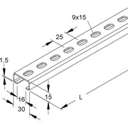 Niedax - Stiel/Profilschiene Ankerschiene 2970/2 E3L − 2 Meter