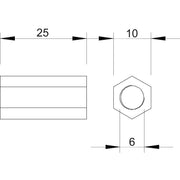 OBO Bettermann - Langmutter Distanzmuffe 965 M6X25 G − 100 Stück