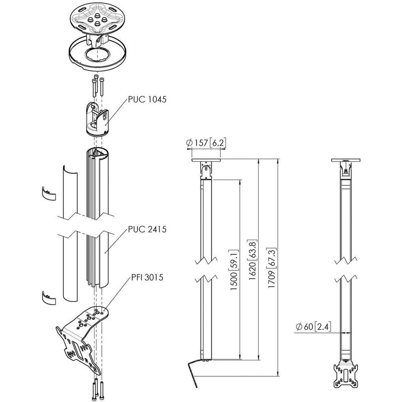 Vogels - Halterung für Audio-/Videosysteme Einzelprofil VESA 100x100 CT241511 sw Connect-It,150cm