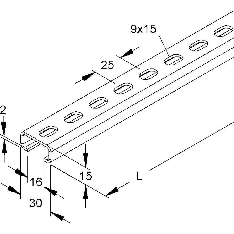 Niedax - Stiel/Profilschiene Ankerschiene 2971/2 FL − 2 Meter
