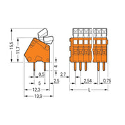 WAGO - Leiterplattenklemme 233-504 Drücker,0,5mm²,or − 100 Stück