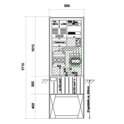 GSAB Elektrotechnik - Anschlussschrank Anschlußsäule bis 90kW 58S1700-AR01-90kW 1710x580x280mm
