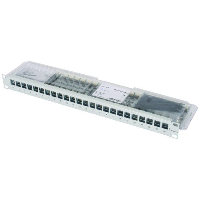 Telegärtner - Patchpanel Kupfer 19Z-Modulträger 1HE grau 100007013 inkl. 24xAMJ-S Cat6A