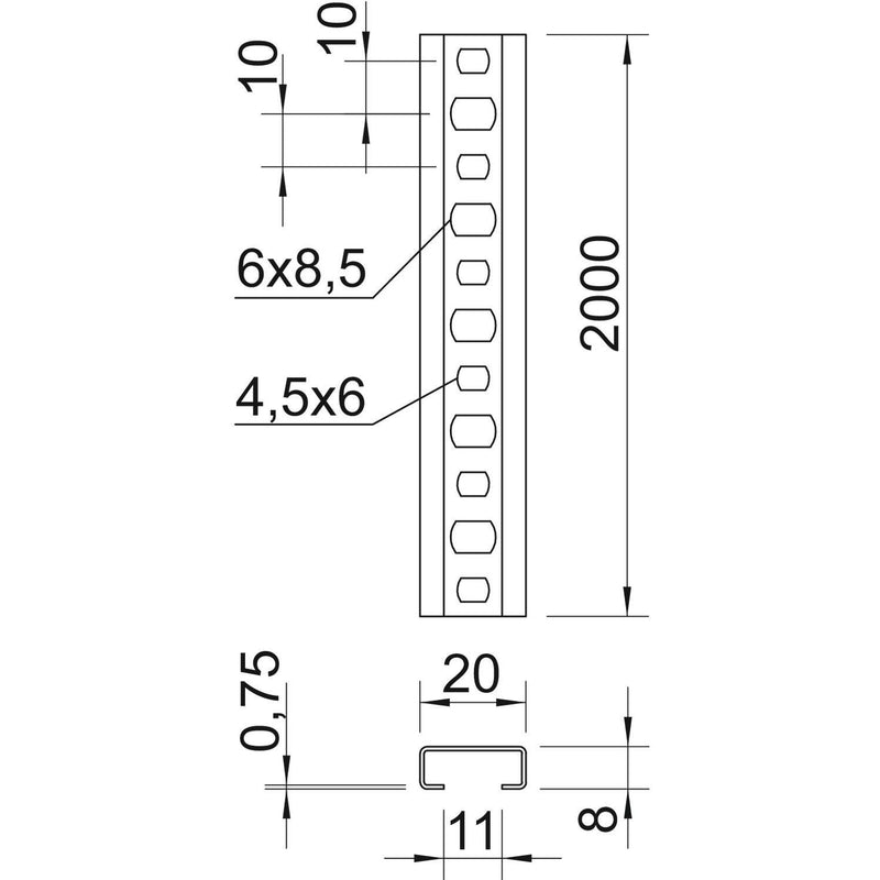 OBO Bettermann - Stiel/Profilschiene Profilschiene CL2008P2000FS band.vz − 2 Meter