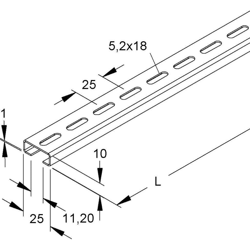 Niedax - Stiel/Profilschiene Reihenschiene 2913/2 GL − 2 Meter
