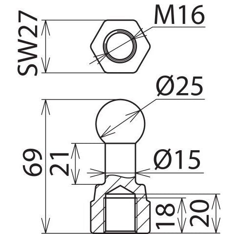 DEHN - Festpunkt für EuK-Vorrichtung Kugelfestpunkt KFP 25 M16 D25mm, gerade