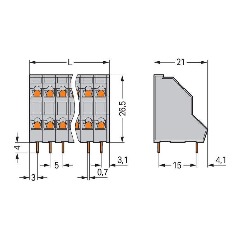 WAGO - Leiterplattenklemme DoppelstockLeiterplattenk. 736-102 2,5mm² − 161 Stück