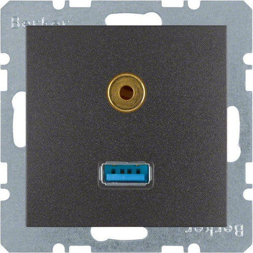 Berker - Einsatz/Abdeckung für Kommunikationstechnik Steckdose USB/3,5mm Audio 3315391606 anthrazit matt