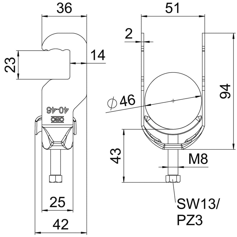 OBO Bettermann - Bügelschelle BS-RS1-M-46 FT 40-46mm − 100 Stück