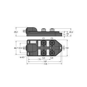 Turck - Passiver Sensor-/Aktor-Verteiler (mit Leitung) Aktuator-/Sensor-Verteiler TB-4M12-4P2-2/TXL M12x1, 4-fach