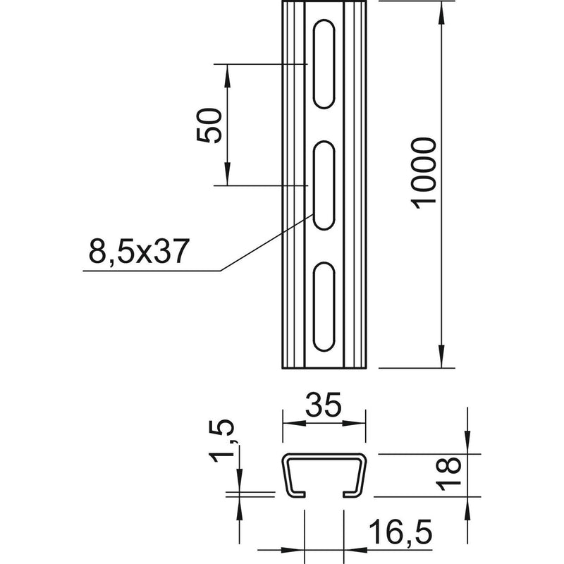 OBO Bettermann - Stiel/Profilschiene Profilschiene AML3518P1000FT − 10 Meter