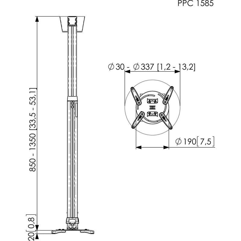 Vogels - Halterung für Audio-/Videosysteme Projektor Deckenhalterung PPC1585 ws höhenverst850-1350mm