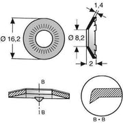 Ettinger - Sicherungsscheibe Kontaktscheibe 03.20.081 M8 m.Schneidzähnen − 100 Stück